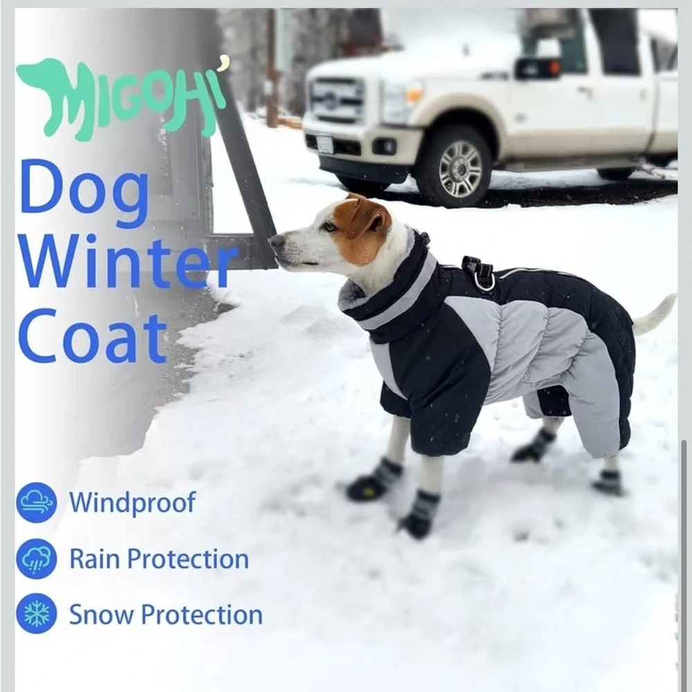 MIGOHI Full Body Dog Coat Reflective Large Dog Winter Coat W/Harness, 541-BB3